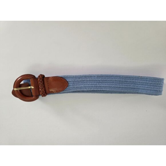Vintage Talbots Light Blue & Brown Woven Belt With Leather Buckle - Medium New - Picture 5 of 8